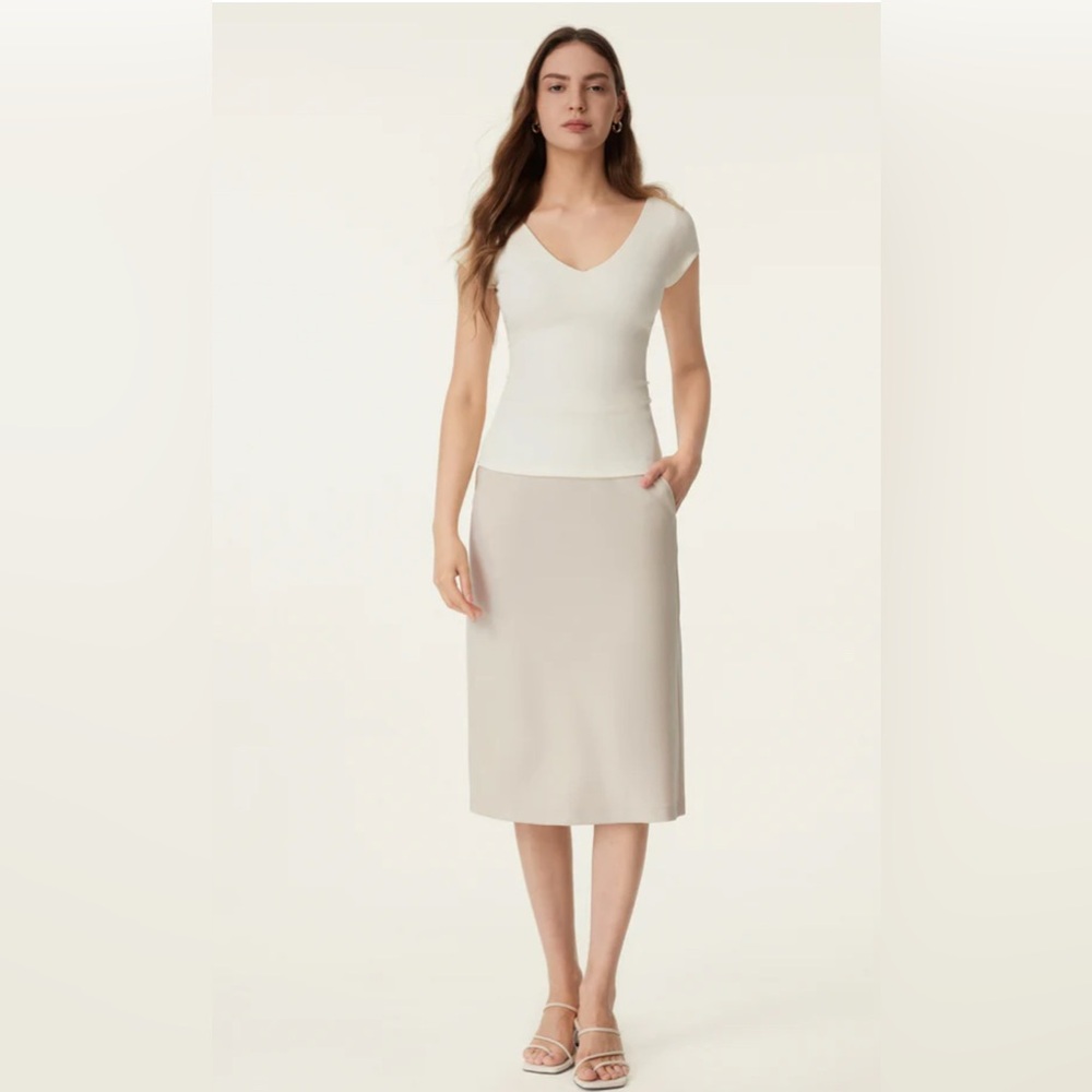NWT OGL Midi Skirt A Line Inside High Waisted Elastic Pockets L Tortilla Limited